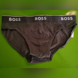 BOSS Men's Dark Gray Briefs with Branded Waistband